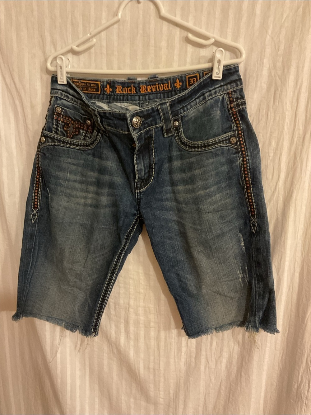 Rock Revival Mens Blue Denim Cutoff Shorts 33x12